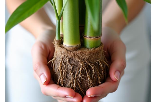Image showing browning, mushy bamboo roots and discolored lower stalk