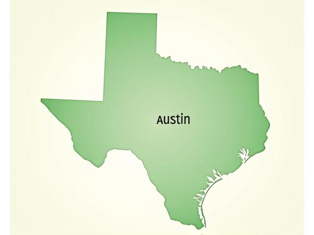 Map showing Cyndroxalenium Everbloom Organics service area covering Austin, Texas and surrounding communities