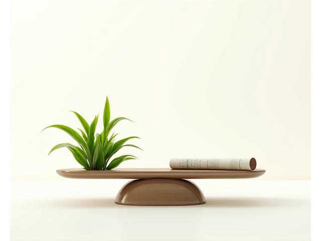 Stylized balance scale with a lush green leaf on one side and a legal document on the other, symbolizing fair dispute resolution.